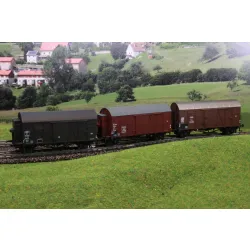EXACT-TRAIN EX20122 Zestaw 3 wagonów towarowych krytych Oppeln Gmrhs30 / EUROP, DB / SNCF, ÖBB, Ep. III