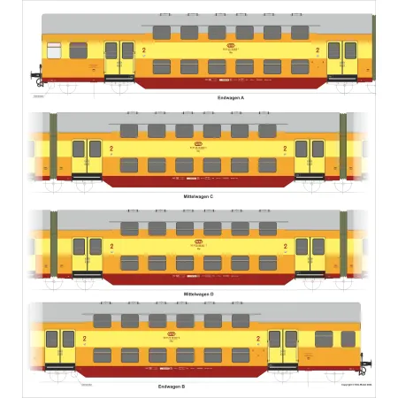 RIVAROSSI HRS4434L Czterowagonowy zespół piętrowy Bhp, PKP, Czeremcha, Ep. Vc, oświetlenie