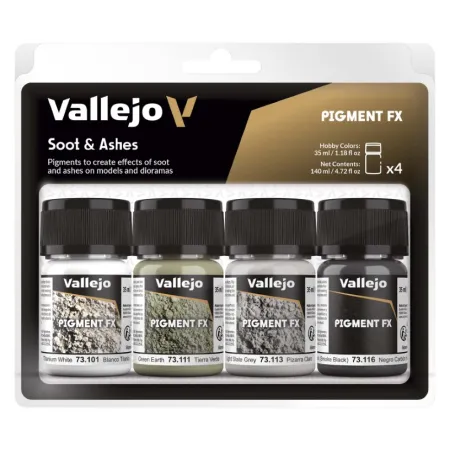 VALLEJO 73193 Zestaw 4 pigmenty - 35 ml Soot & Ashes