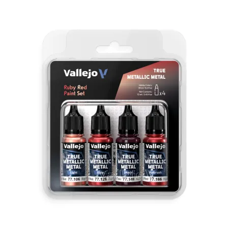 VALLEJO 77254 True Metallic Metal - Zestaw 4 farb - Ruby Red